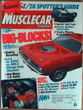 MUSCLECAR CLASSICS 1990 AUG - YENKO, SHOOTOUT, GT350H